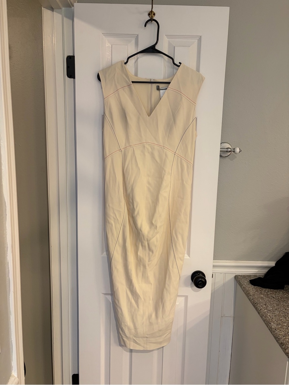 Max Mara Cream Ivory Sleeveless Panel Midi Sheath Dress Size 14